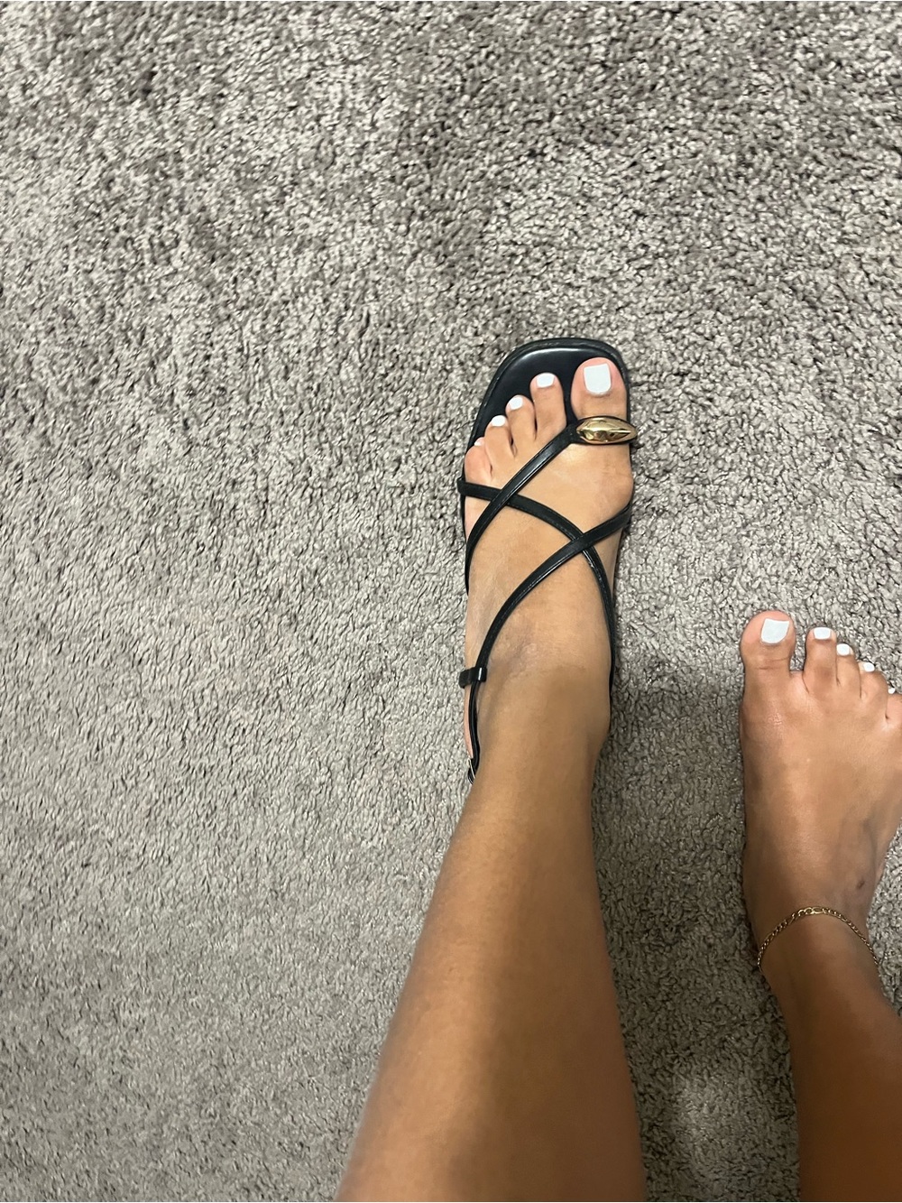Black Strappy Heeled Sandals with Gold Accent - Picture 6 of 9